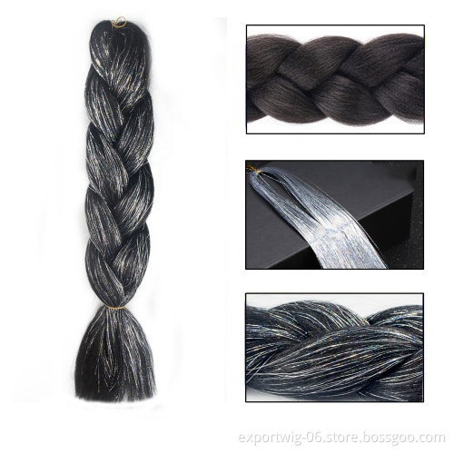 24 Inch Biling Color Jumbo Braiding Hair  Wholesale  With Hair Tinsel Synthetic Glitter Mixed Jumbo Braids  For Box Twist Braids